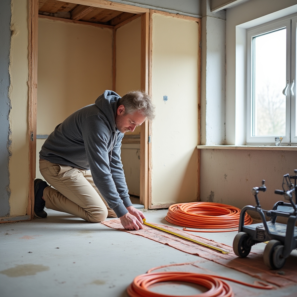 Home renovation project with heating system upgrade in progress