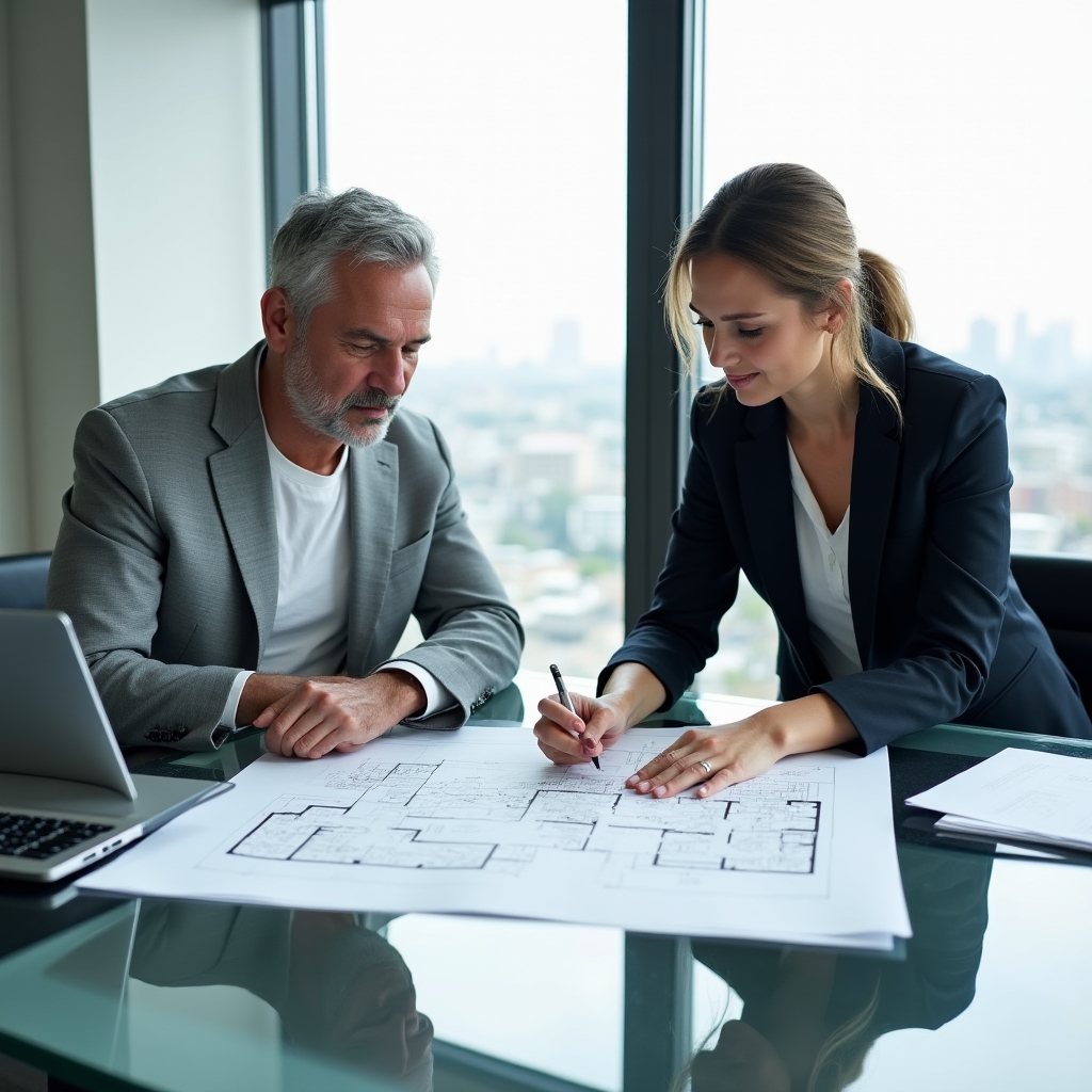 Property investor reviewing heating upgrade plans with a technical consultant